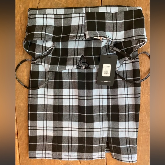 Blue and black Fashion Nova mini dress. Small leg slit. New with tags. - Picture 3 of 5